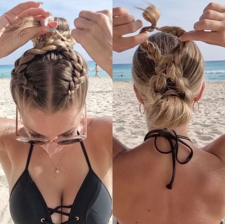 Braids For Beach, Beach Braid Hairstyles, Boat Hairstyles, Updos For Summer, Easy Summer Updos, Summer Beach Hairstyles, Summer Updos, Messy Updos, Hairstyles For Beach