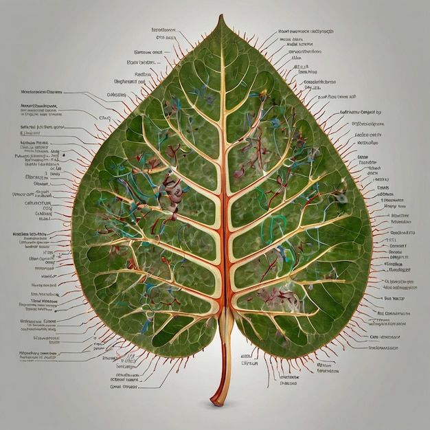 the structure of a leaf with all its parts labeled on it's underside view