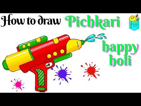 holi drawing|how to draw a pichkari/water gun for holi festival easy and cute step by step - YouTube Holi Pichkari Drawing, Pichkari Drawing, Holi Drawing For Kids, Holi Drawing, Easy Drawings For Kids, Holi Festival, Cute Kawaii Drawings, Happy Holi, Kawaii Drawings