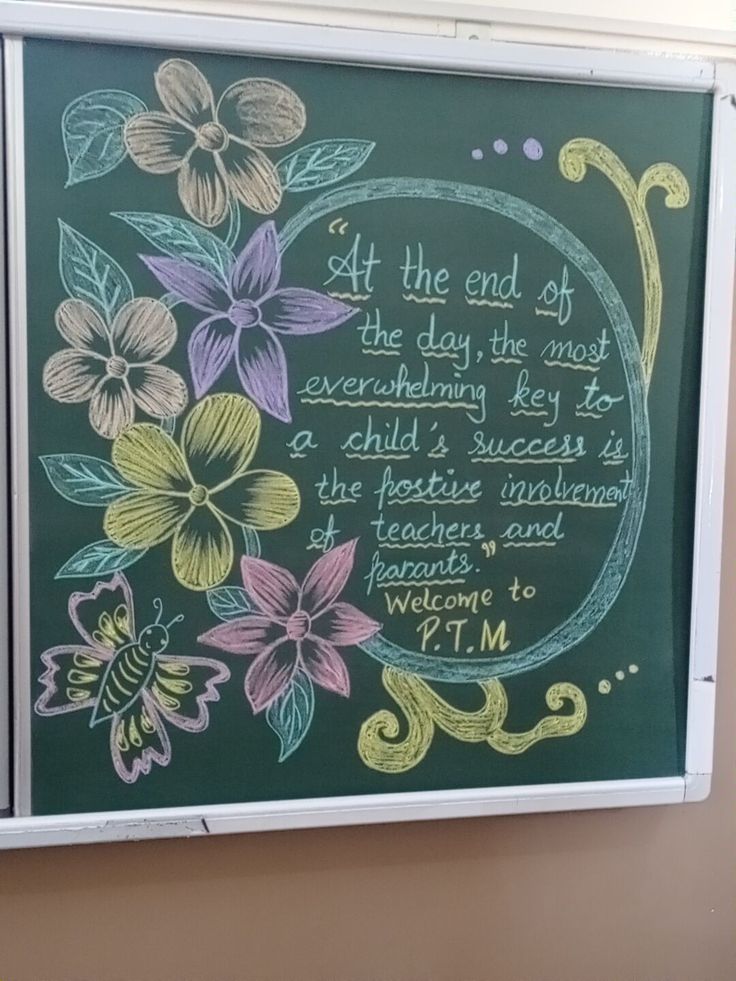 a chalkboard with flowers on it and a verse written in the bottom right corner