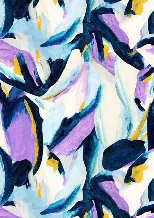 an abstract painting of purple and blue fish