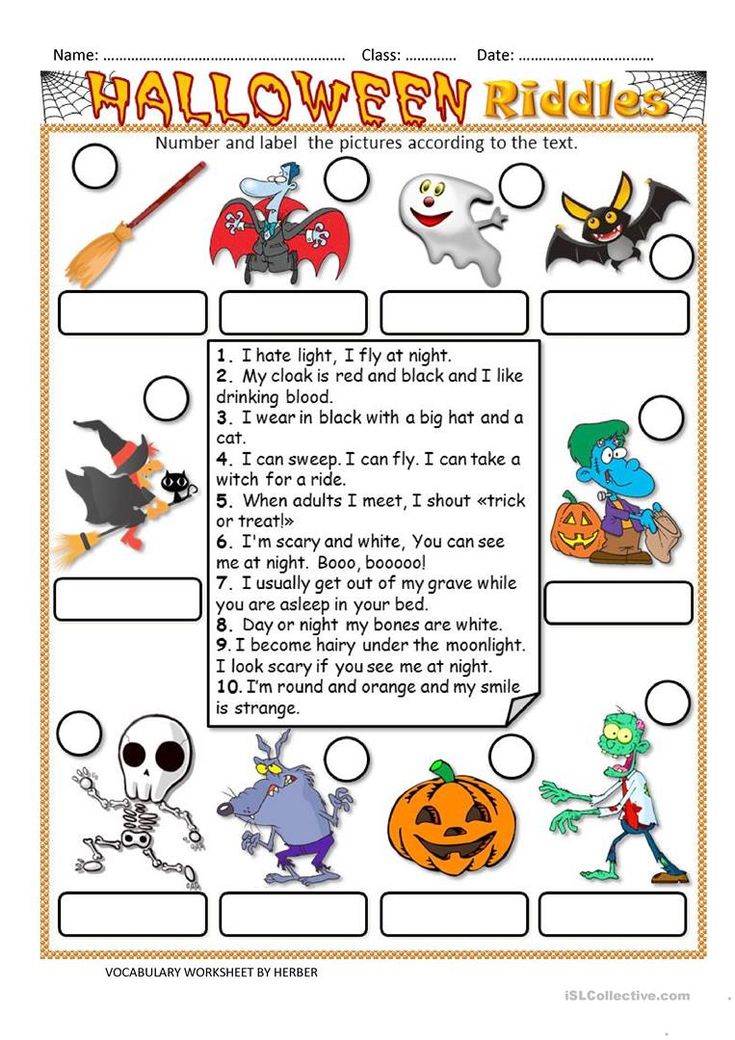 halloween riddles worksheet for kids with pictures and words on the front page