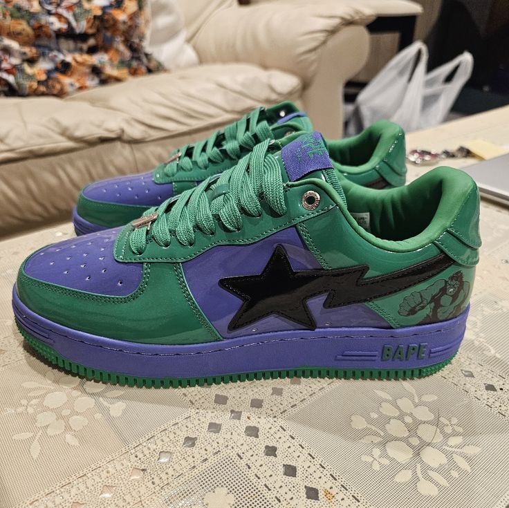 Brand New Never Used Bape Marvel Hulk Very Rare And Hard To Find Shoes/Sneakers No Original Packaging Or Box!! Got These At Flea Market Event So These May Or May Not Be The Actuals But For The Price Who Really Cares And Especially Even More So Given The Quality! Size 10.5 Mens Will Fit 10 Mens And Should Fit 11 Mens Too But Best For 10.5 Mens! Bape Marvel, Shoes Bape, Who Really Cares, Bape Shoes, Marvel Hulk, Bold Shoes, Hulk Marvel, Sneaker Collection, Flea Market