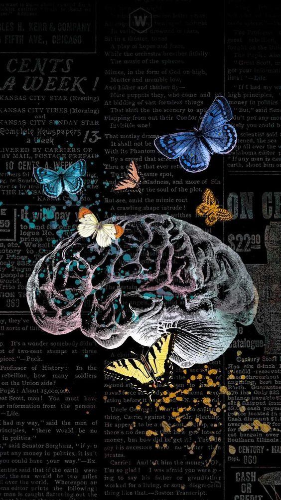 an image of a brain with butterflies flying around it and the words on the side