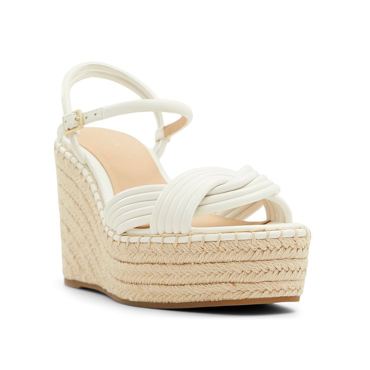 Ted Baker-Amalia Wedge Sandal What more do you need to elevate your summer outfit than the Ted Baker Amalia wedge sandal? The adjustable espadrille sandal boasts an accentuated pearl line-up sandwiched between woven-like toe straps that create an alluring look. A contrasting platform and wedge base exude summer vibes. White Wedge Sandals For Summer Beach, White Closed Toe Wedge Sandals For Spring, White High Heel Wedge Sandals For Summer, White Round Toe Heels For Beach Season, White Closed-toe Heels For Beach Season, Summer Espadrille Heels With Cushioned Footbed, White Round Toe Wedge Sandals For Spring, White Summer Beach Heels, Casual White Heels For Beach Season