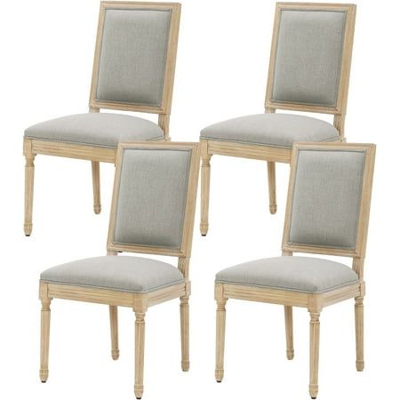 four chairs with grey upholstered back cushions