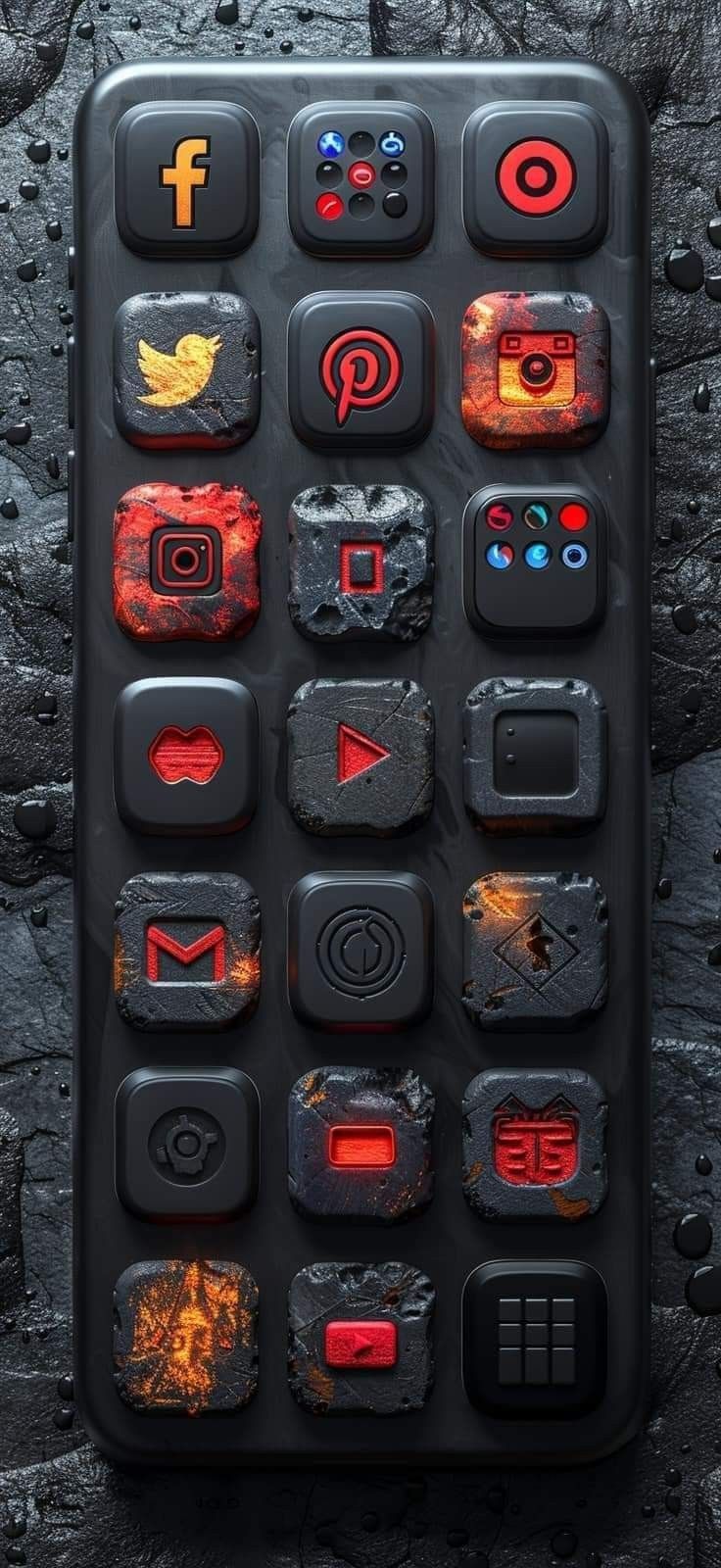 an image of a cell phone with different icons on the front and back cover in black