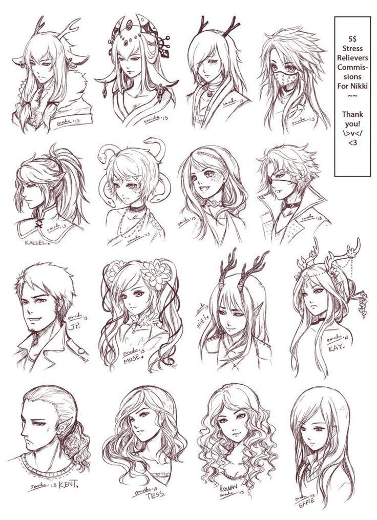 some drawings of people with long hair