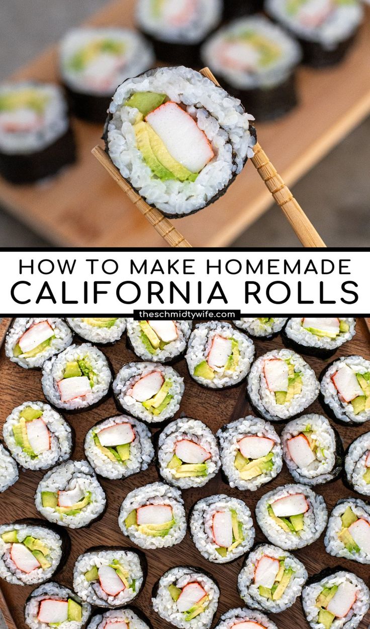 how to make homemade california rolls with avocado and cream cheese on top is an easy recipe for making them at home