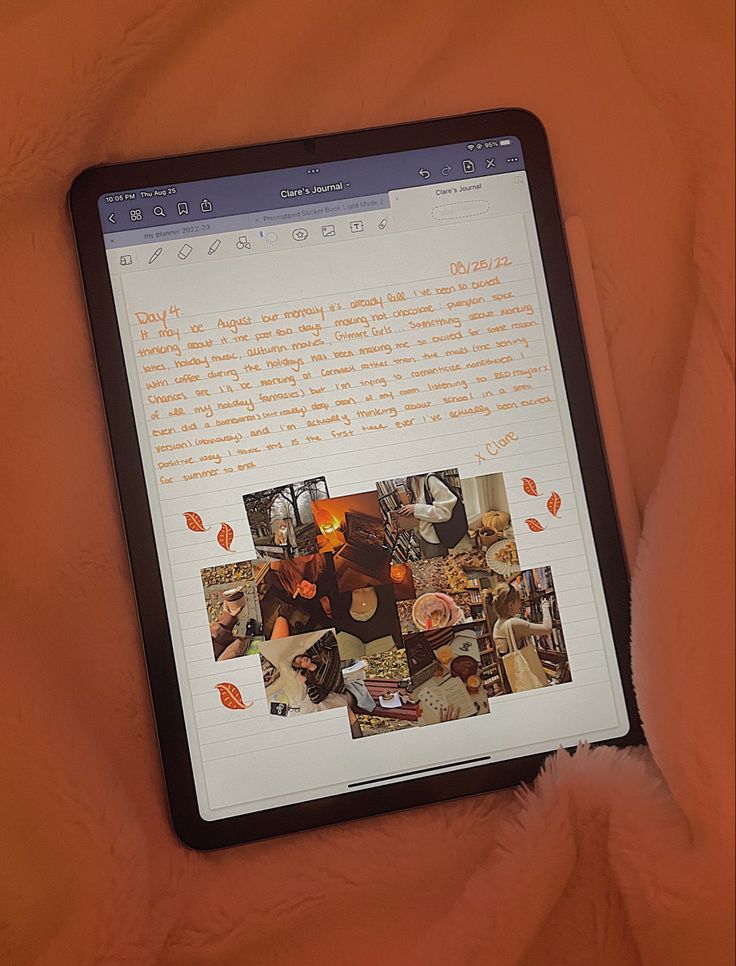 an image of a tablet with pictures on it sitting on a bed in the sunlight