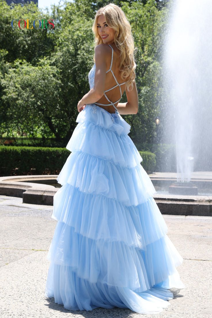 Tulle/Embroidery Applique dress. Homecoming Dresses Long Ball Gown, Prom Dresses With Open Backs, Blue Tiered Prom Dress, Tulle Layered Prom Dress, Puffed Sleeve Prom Dress, Statement Prom Dress, Girly Prom Dresses, Prom Dresses Fluffy, 2024 Prom Dresses