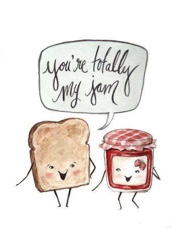 an image of two toasted breads with jam on them and the caption you're totally my jam