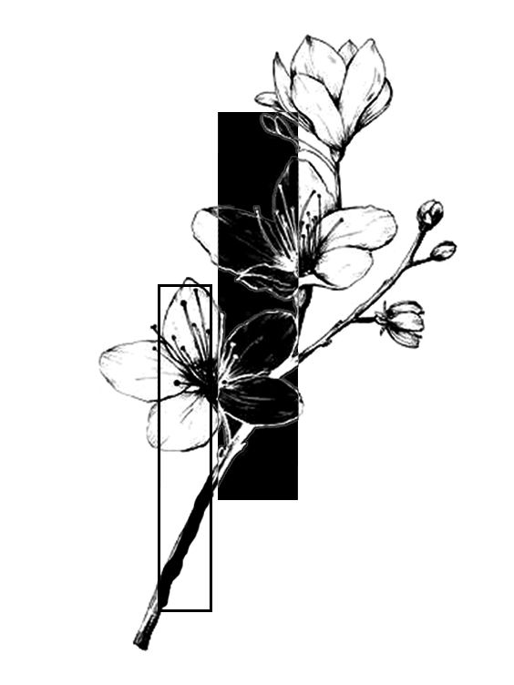 a black and white drawing of flowers