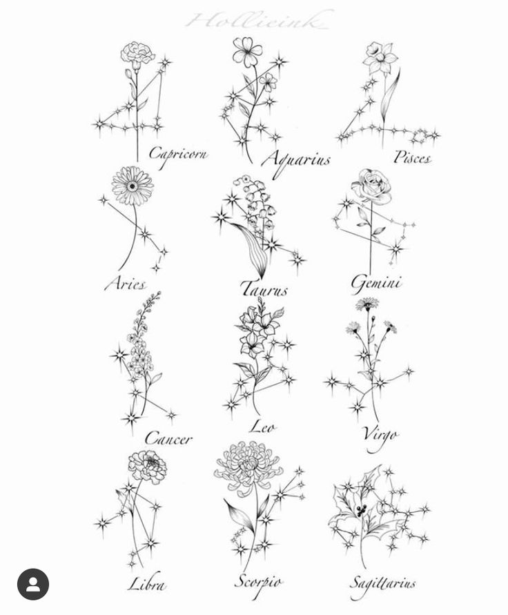 an image of flowers with zodiac signs on them