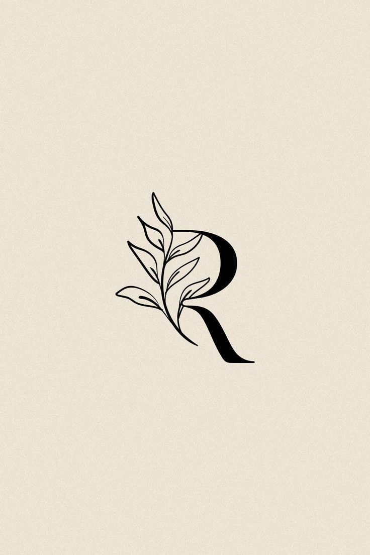 a black and white logo with the letter r in it's center, surrounded by leaves