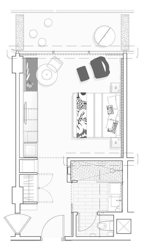 an overhead view of a living room and dining area in a small apartment with floor plans