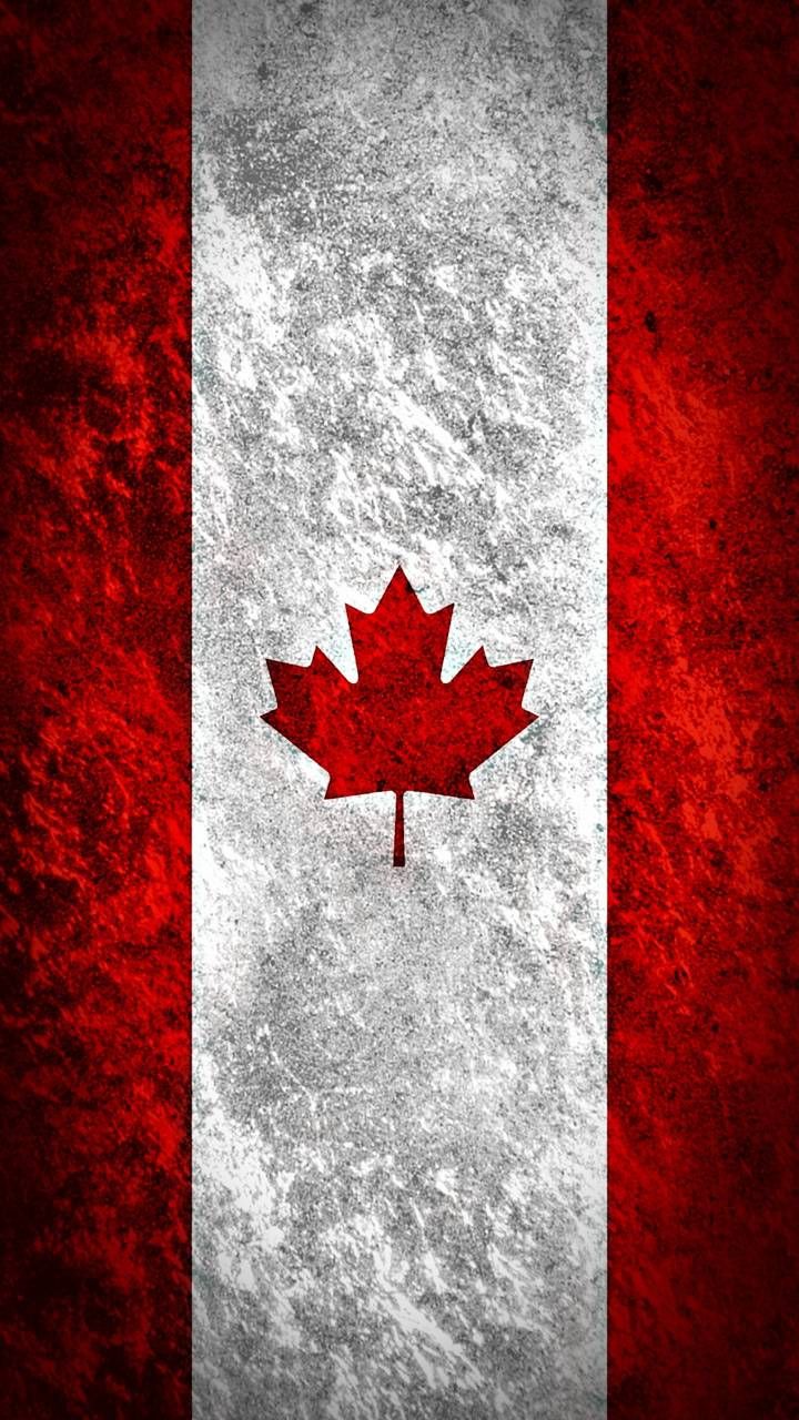 the canadian flag painted on concrete with grungy paint and an image of a maple leaf