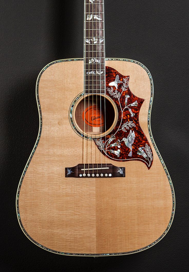 an acoustic guitar is displayed against a black background