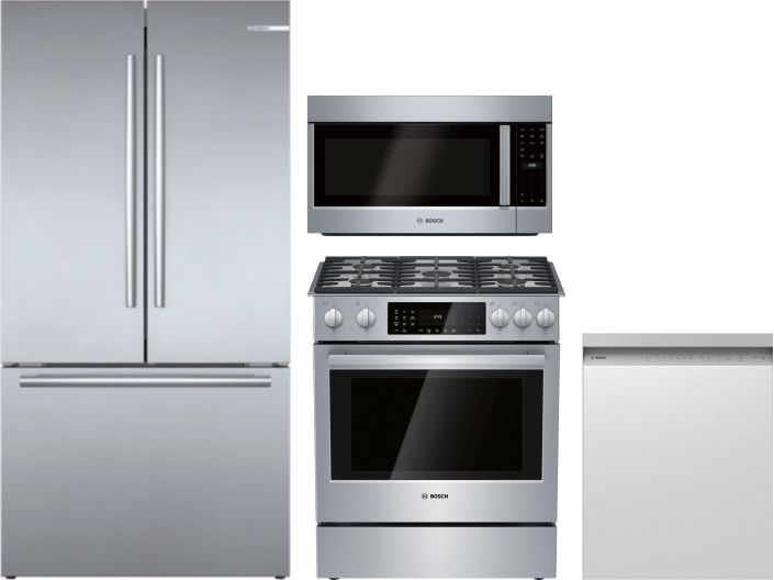 a silver refrigerator freezer sitting next to a stove top oven