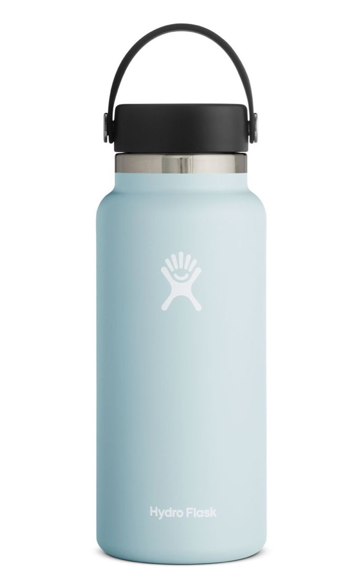 the hydro flask water bottle is shown in light blue