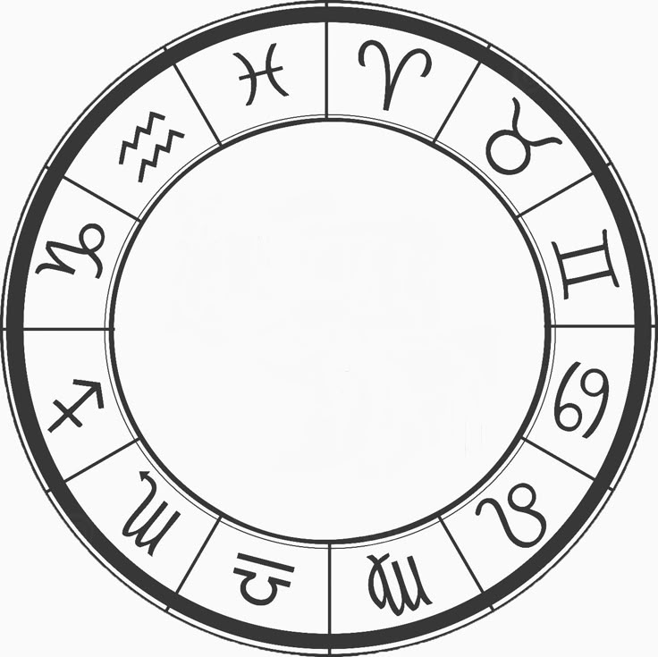 an astro wheel with numbers and zodiac signs on the front, in black and white