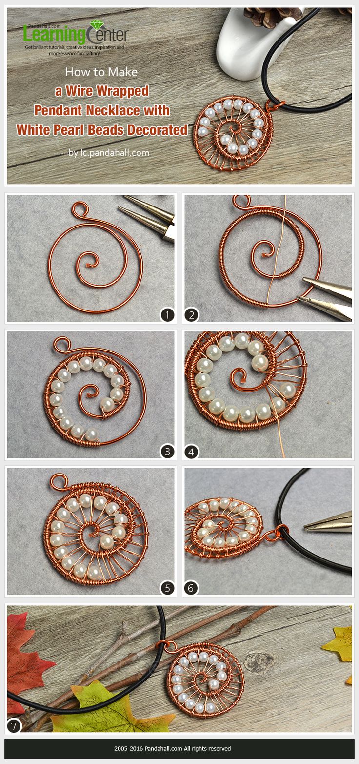 instructions to make a wire and beaded pendant with beads on the front, an image of