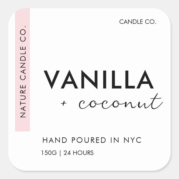 vanilla and coconut hand poured in nyc candle co sticker with the words vanilla and coconut on it