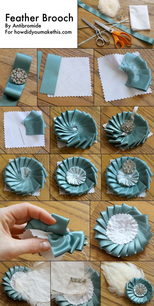 the instructions for how to make a feather brooch