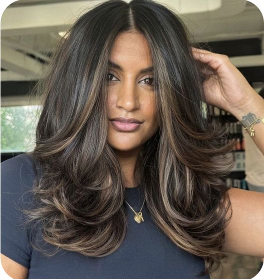 Brown Hair Colors To Hide Grey, Dark With Light Highlights, Dark Hair Front Highlights, Accent Balayage Brunettes, Highlight In Dark Brown Hair, Level 2 Hair With Highlights, Long Coarse Hair Styles For Women, Face Framing Lowlights Dark Brown, Best Hair Color For Black Hair