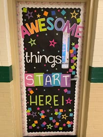 a door decorated with the words awesome things to start here