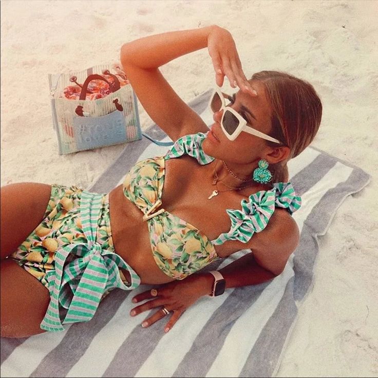 Waist: High Waist Material: Cotton/Spandex/ Polyester Buy Now Or Add To Bundle Button To Purchase Inventory: 2021fwss02 Swimwear High Waisted, Crop Top And Shorts, Swimsuits High Waisted, High Waist Bottoms, Striped Crop Top, Padded Bra, Retro Stil, Beach Wear, Swim Suit