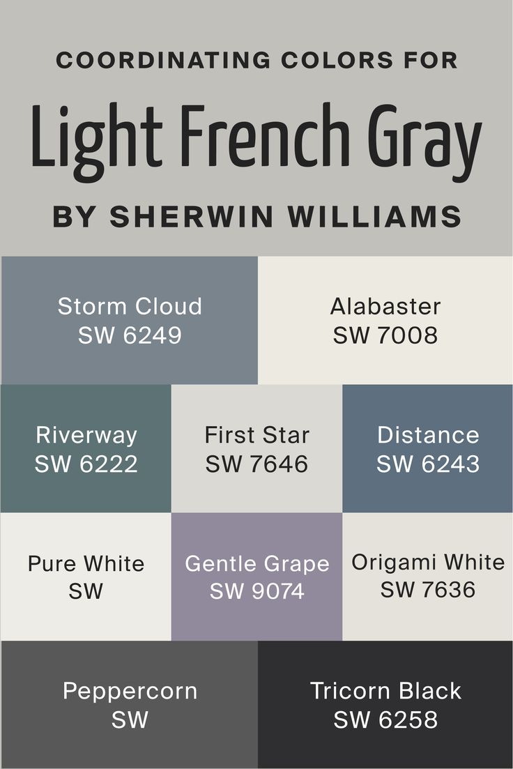 the color scheme for light french gray by sherwin williams is shown in different shades