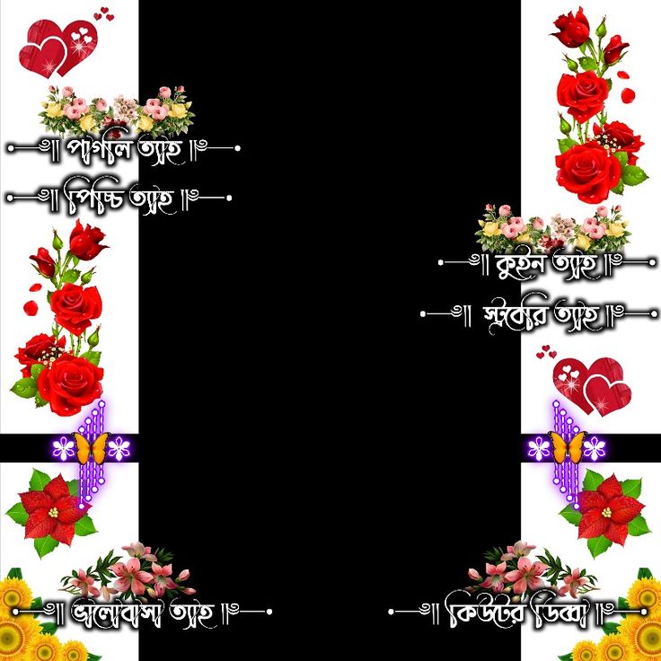 the frame is decorated with flowers, hearts and other decorative items in different colors on a black background