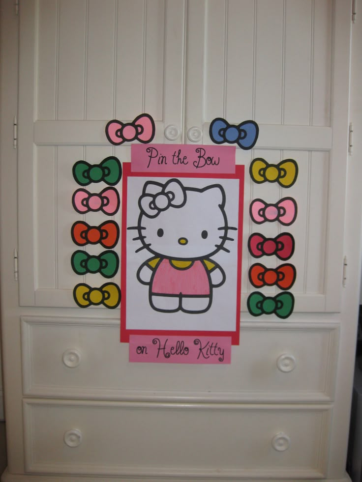 there is a hello kitty sign on the dresser