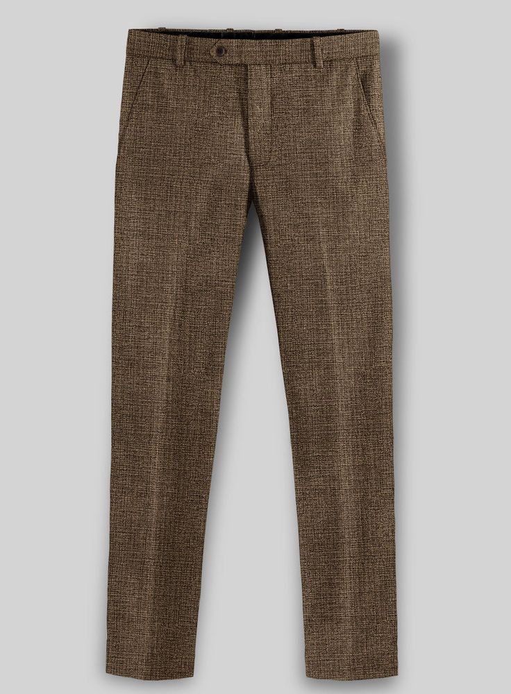 A timeless investment in smart style, add interest to your sartorial repertoire with the Vintage Glasgow Brown Tweed Pants. Crafted from wool, the interestingly textured tweed pants will make sure you stand out while looking effortlessly smart.    Look Includes  Vintage Glasgow Brown Tweed Fabric  Flat Front  Cross Pockets  Two Welted Back Pockets   You can change the look during customization if required.   Lining: Viscose; Dry Clean. Elegant Fitted Tweed Bottoms, Tailored Tweed Pants For Fall, Elegant Tweed Pants For Business, Elegant Tweed Bottoms For Business, Classic Houndstooth Pants For Business Casual, Tailored Tweed Fall Bottoms, Tailored Tweed Bottoms For Fall, Tweed Bottoms For Office In Fall, Elegant Tweed Pants For Tailoring