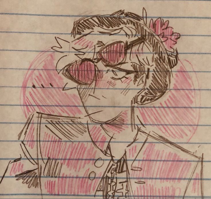 a drawing of a man with sunglasses and a flower in his hair