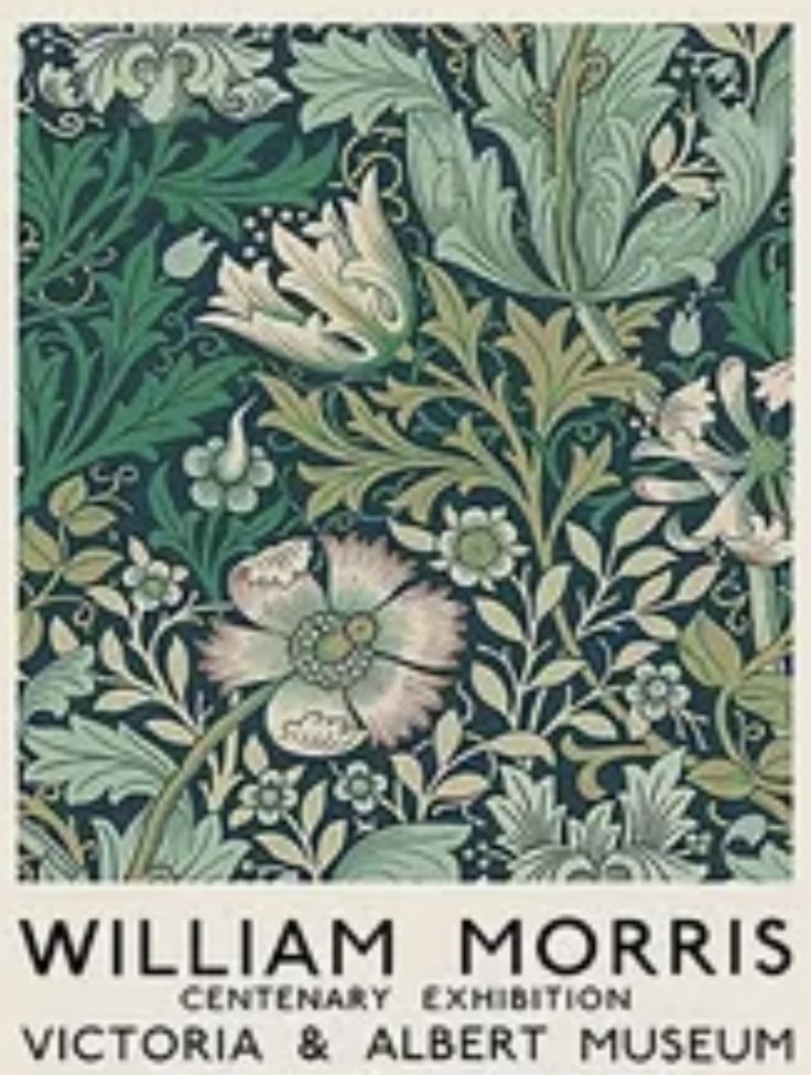 the cover of william morris's book victoria and albert museum, with an image of flowers