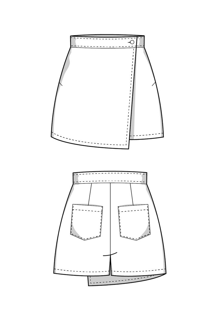 the front and back view of a women's shorts with pockets on each side