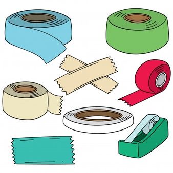 several different types of tape and other items to be used in the design of this item