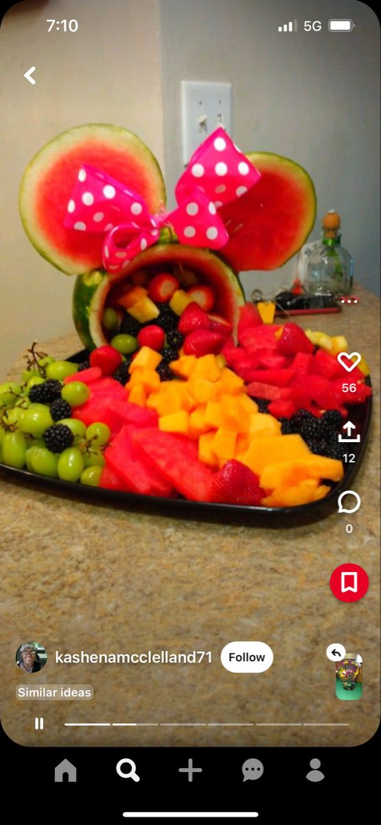 an image of a tray of fruit with minnie mouse ears on it