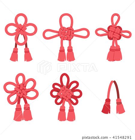 six red bows with tassels on white background