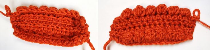 two orange crocheted pieces of yarn on top of each other