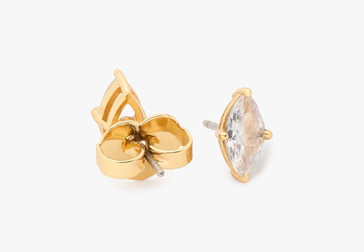 Elevate your jewelry game with these solitaire studs featuring marquise-cut crystals. | Kate Spade Signature Solitaire Studs, Clear/Gold Spade Earrings, Kate Spade Earrings, Solitaire Studs, Fall Essentials, Marquise Cut, Jewelry Watches, Kate Spade, Shoulder Bag, Crystals