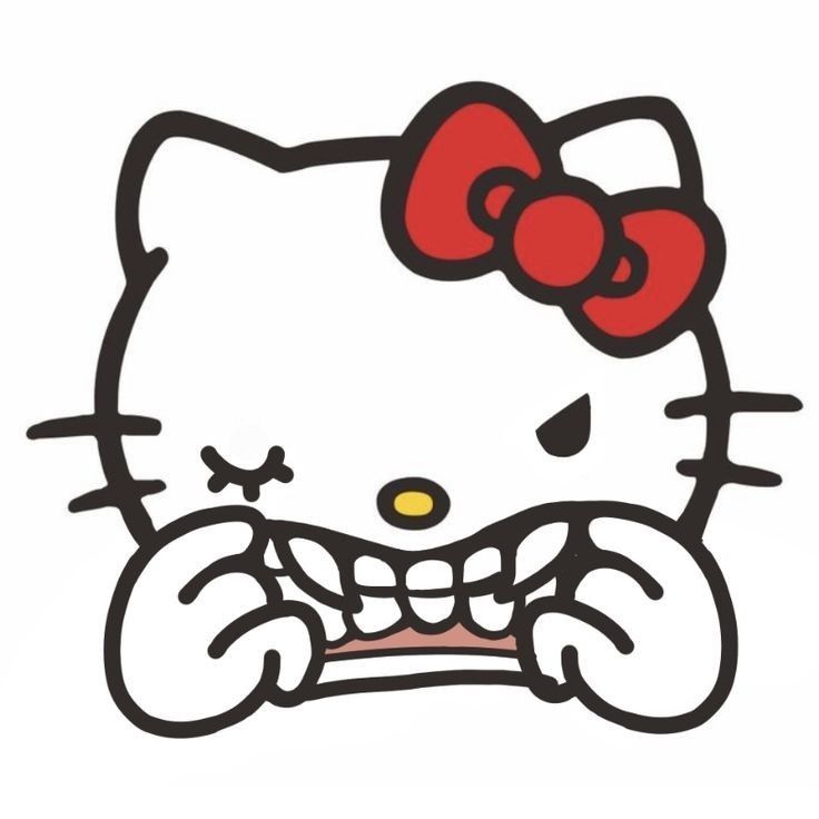 an image of a cartoon hello kitty with teeth and bow on it's head