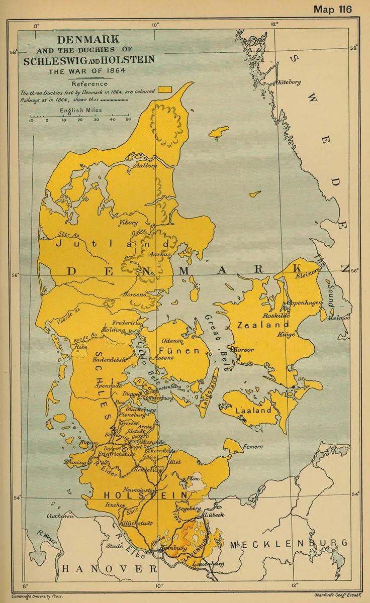 an old map of denmark with yellow lines