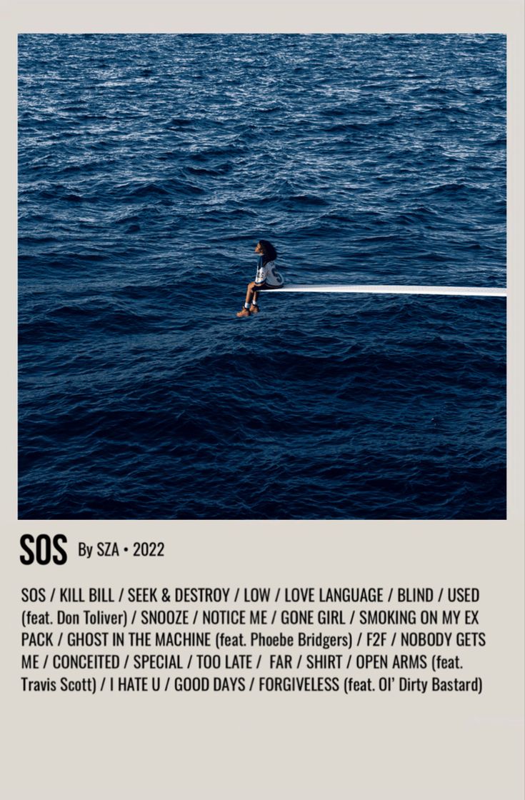 a person on a surfboard in the middle of the ocean with an ad for sos