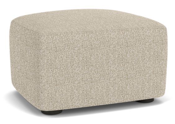 a beige ottoman with black legs on a white background