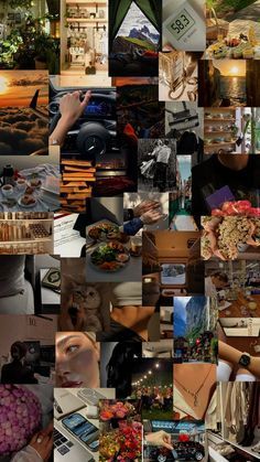 a collage of many different pictures with food and people around them in the middle