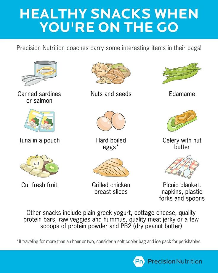 a poster with the words healthy snacks when you're on the go written below