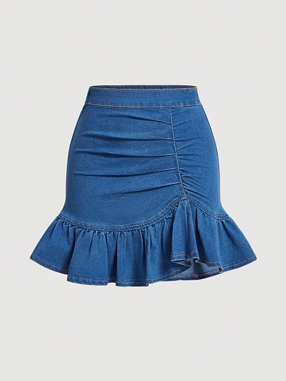 SHEIN MOD Women Ruffle Hem Bodycon Skirt For Everyday Casual Wear With Denim FabricI discovered amazing products on SHEIN.com, come check them out! Rok Mini, Womens Denim Skirts, Chic Dress Classy, Cute Dress Outfits, Denim Skirt Women, Denim Skirts, Body Con Skirt, Shorts Jeans, Cute Skirts